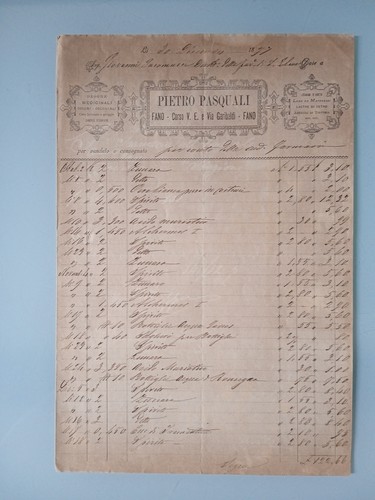 Fattura storica 1877 fano - 1877,